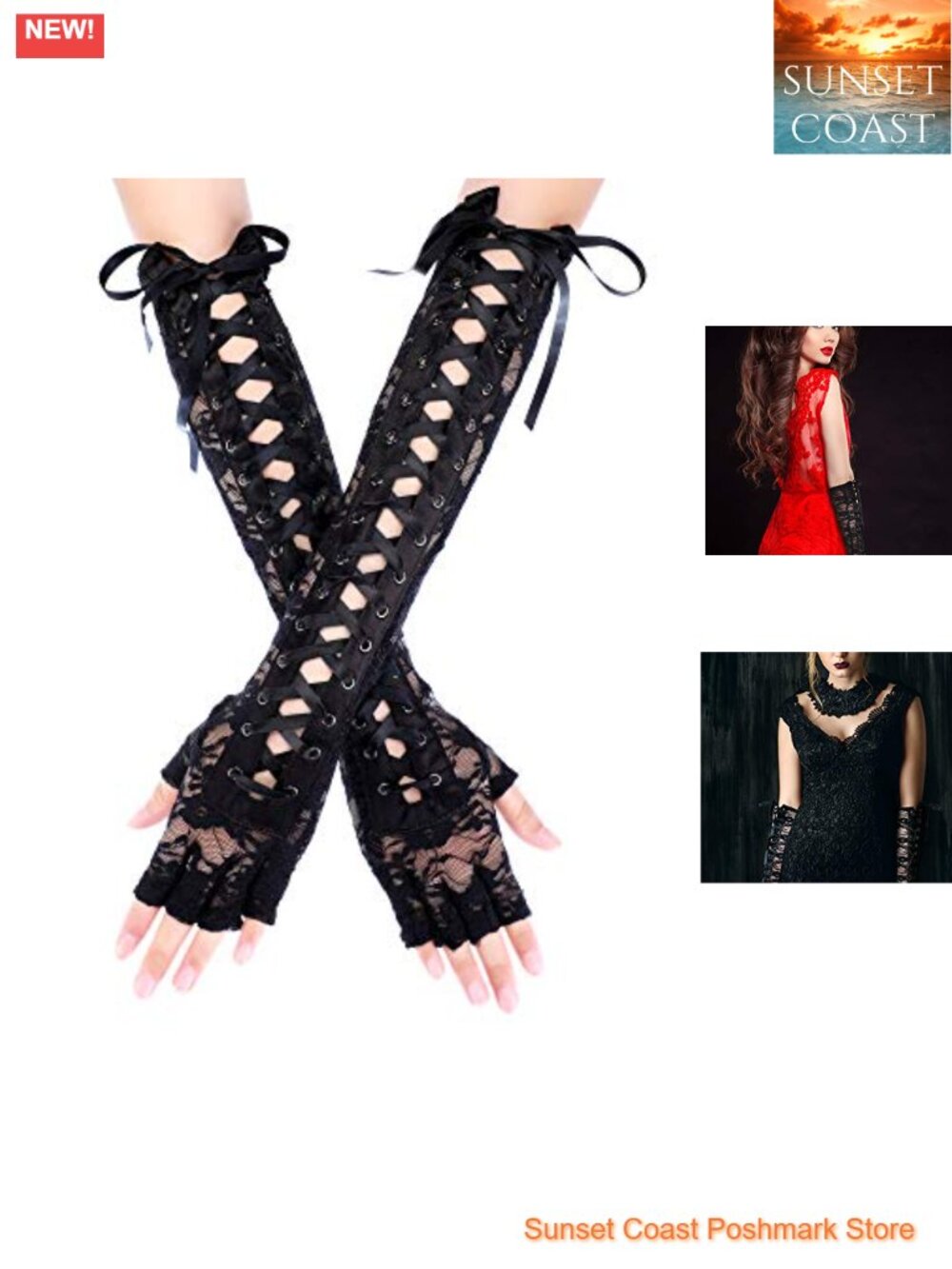 Satin Lace Up Fingerless Gloves for Women Elbow Length Bridal Arm Warmers